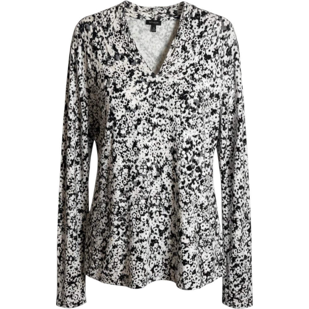 Talbots Black and White Floral Long Sleeve Blouse Size XL